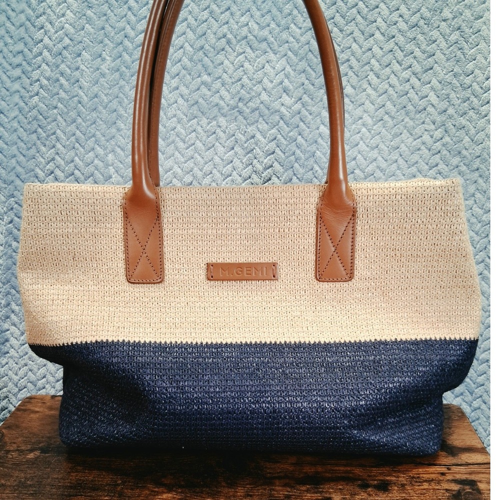 The Barbara Tote by M. Gemi Woven With Leather Trim Made in Italy Shoulder Bag